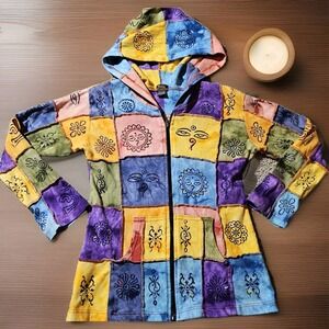 Rising International Hoodie Womens Medium Jacket Embroiderie Hippie Boho Cotton